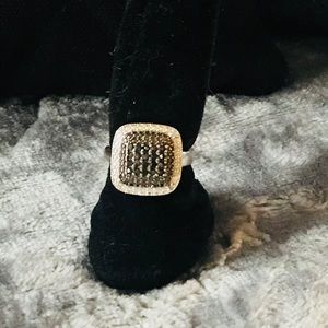 Sterling silver square diamond/black diamond chips